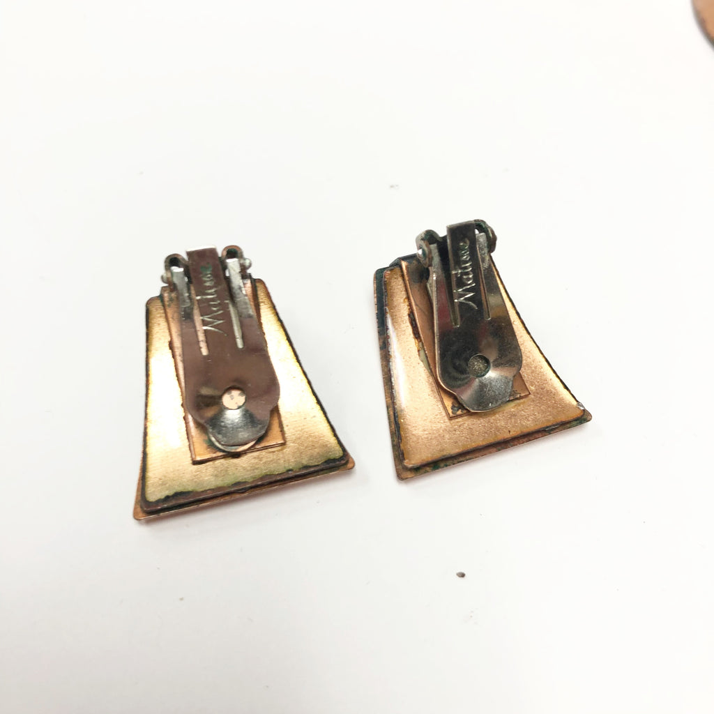 Vintage Matisse Copper Enamel Bracelet & Earring Set