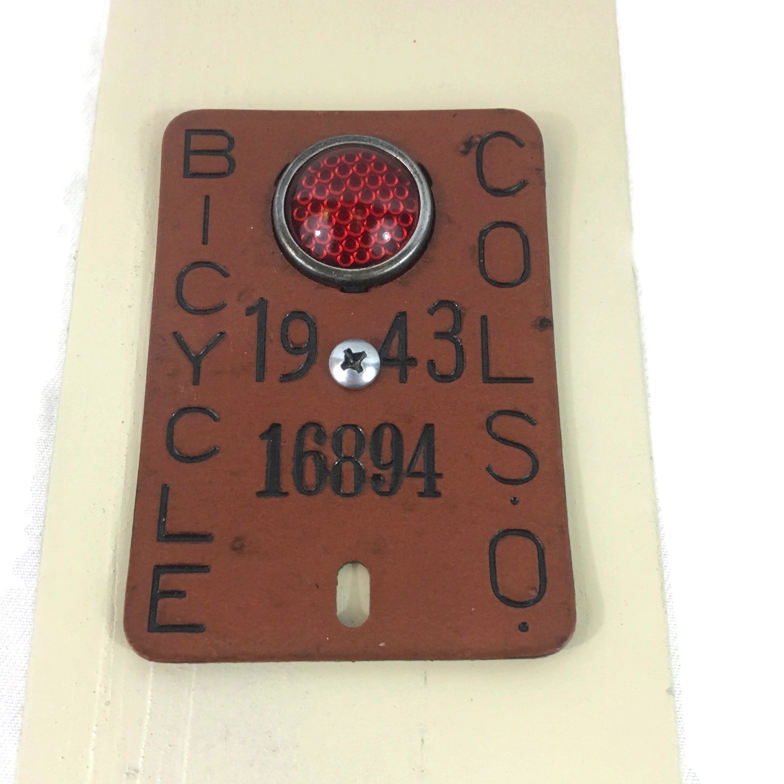 Vintage WW2 1943 Bicycle License With Glass Reflector