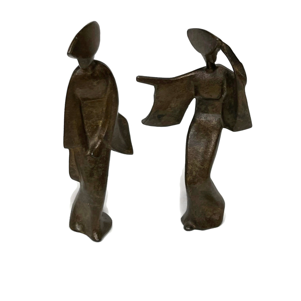 Vintage Mid Century Modern 3 Metal Japanese Geishas