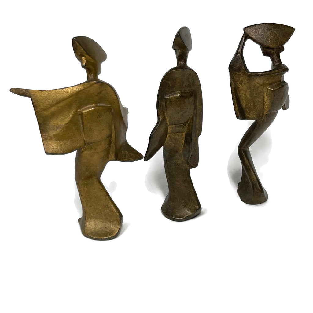 Vintage Mid Century Modern 3 Metal Japanese Geishas