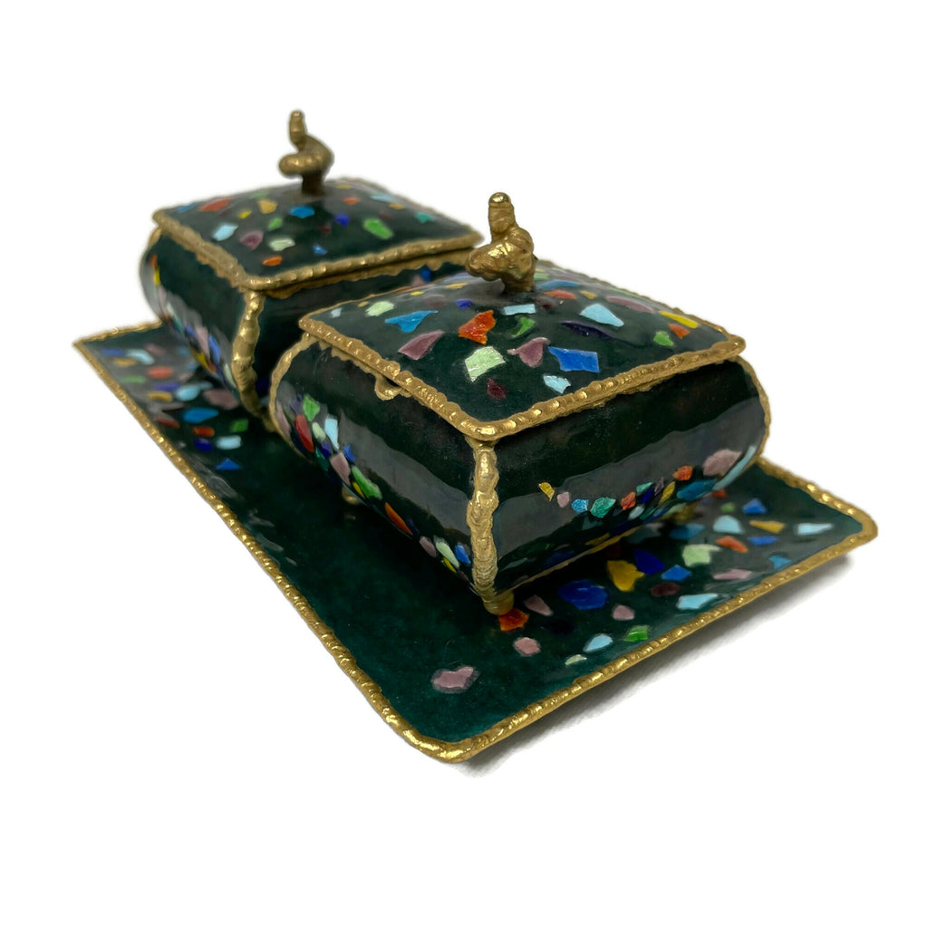 Vintage Enameled Trinket Boxes & Tray Set