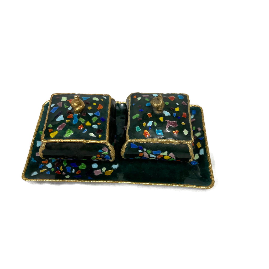 Vintage Enameled Trinket Boxes & Tray Set