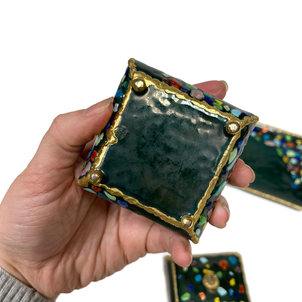 Vintage Enameled Trinket Boxes & Tray Set