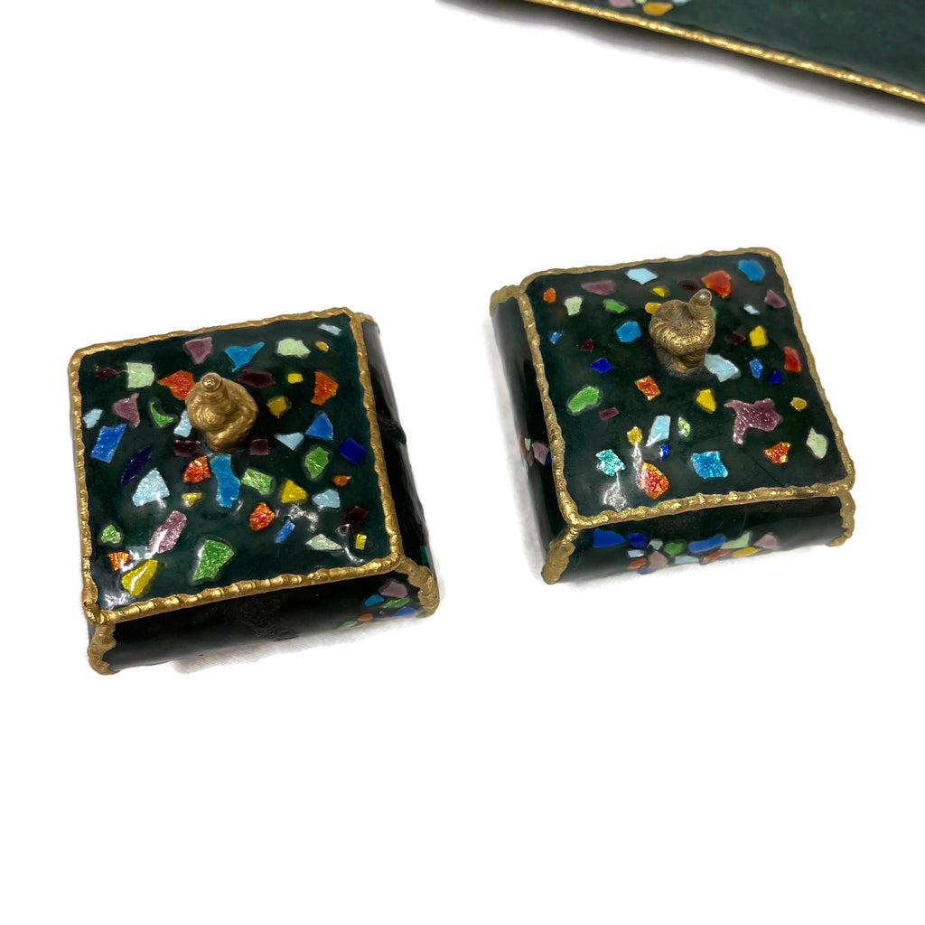 Vintage Enameled Trinket Boxes & Tray Set