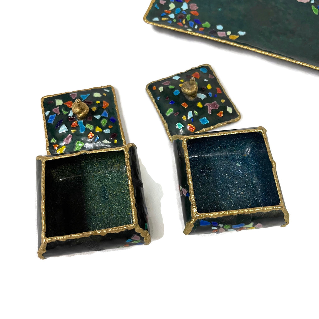 Vintage Enameled Trinket Boxes & Tray Set