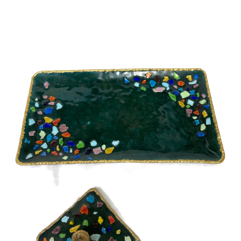 Vintage Enameled Trinket Boxes & Tray Set