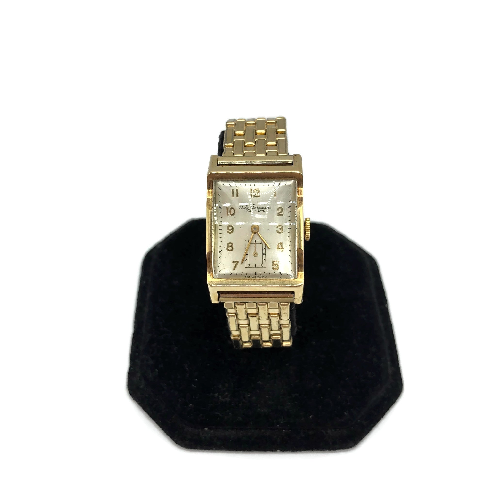 Vintage Working 14K Gold Jules Jurgensen Wristwatch W/ Original Box & Band