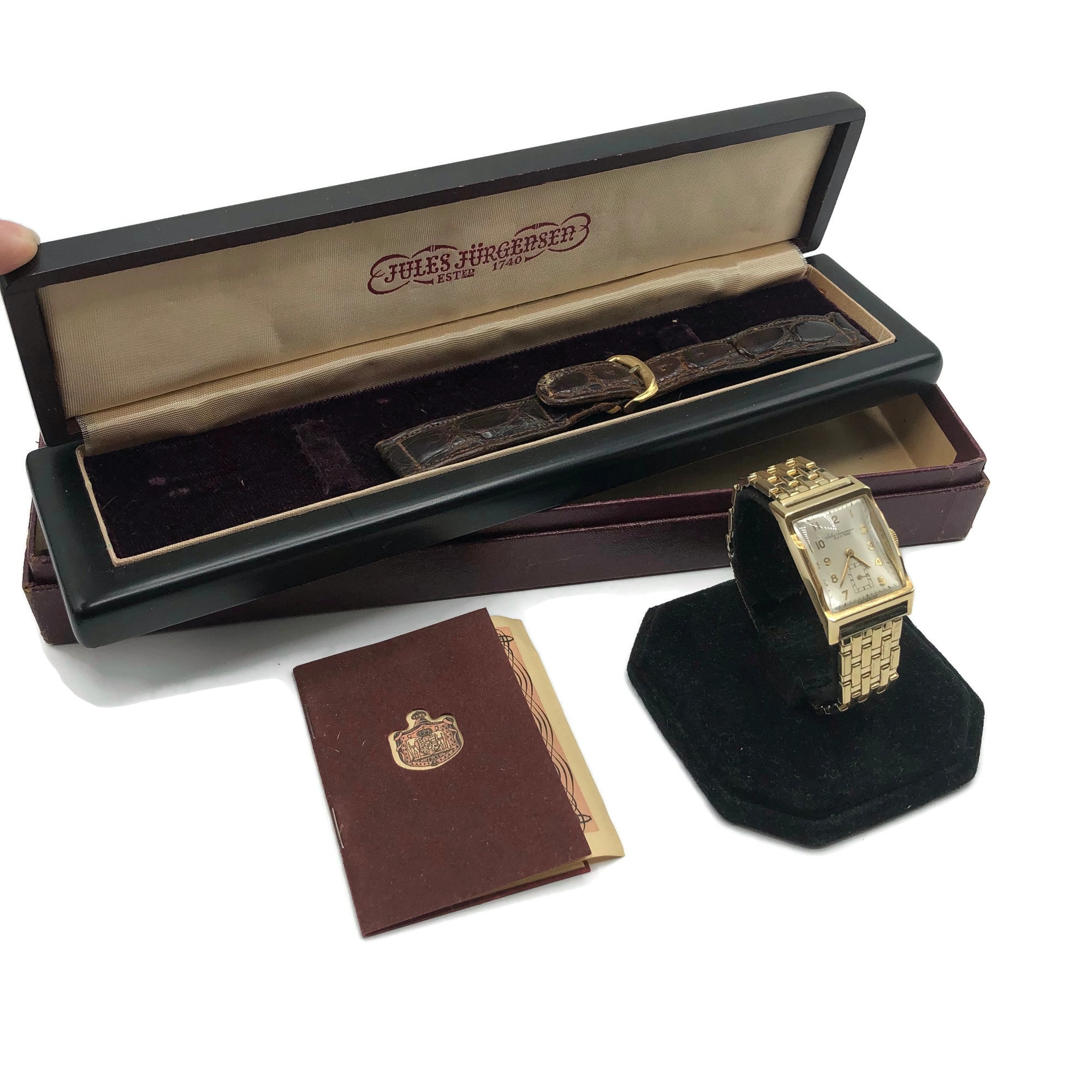 Vintage Working 14K Gold Jules Jurgensen Wristwatch W/ Original Box & Band