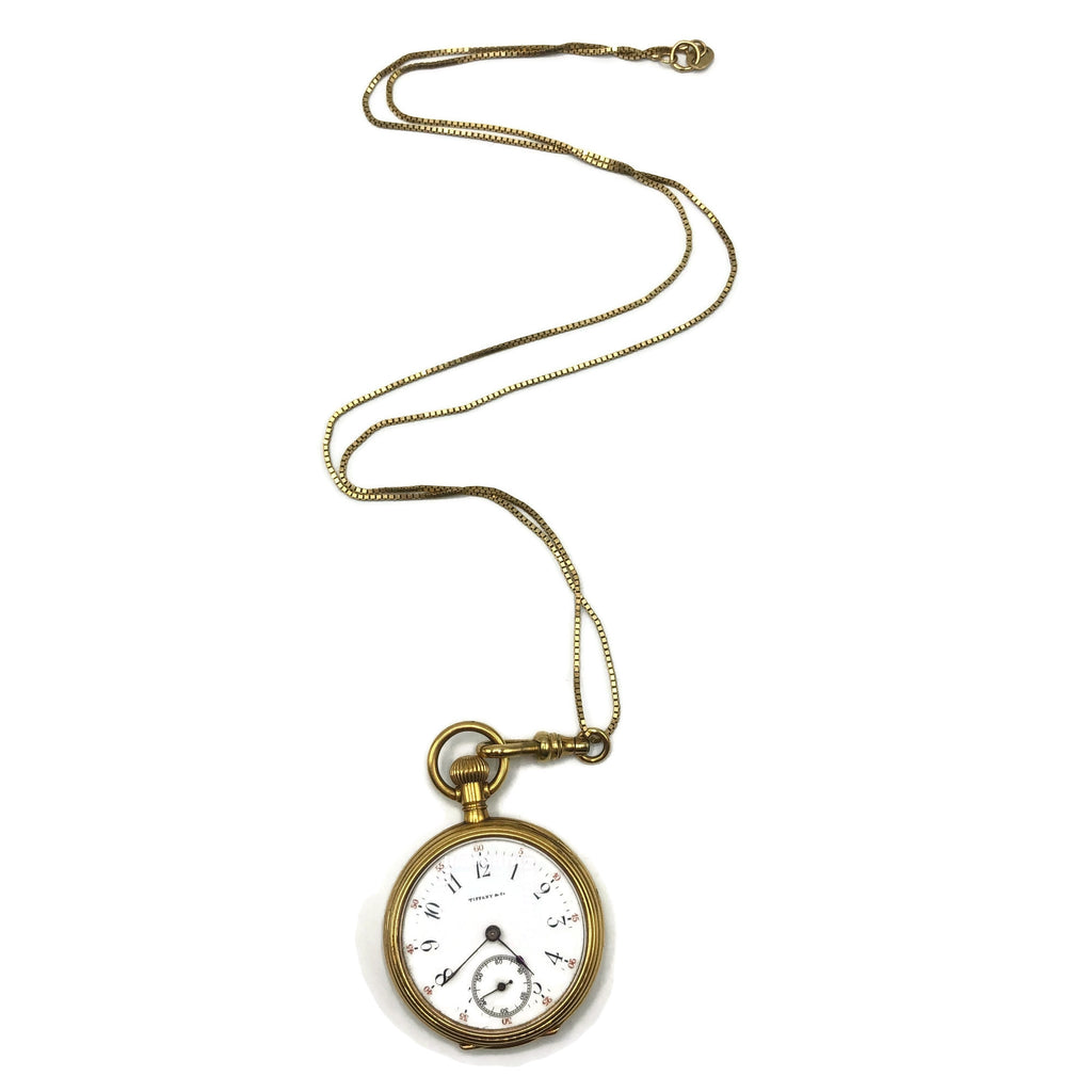 Vintage Tiffany & Co. 18K Small Pocket Watch W/ 14K Necklace Chain