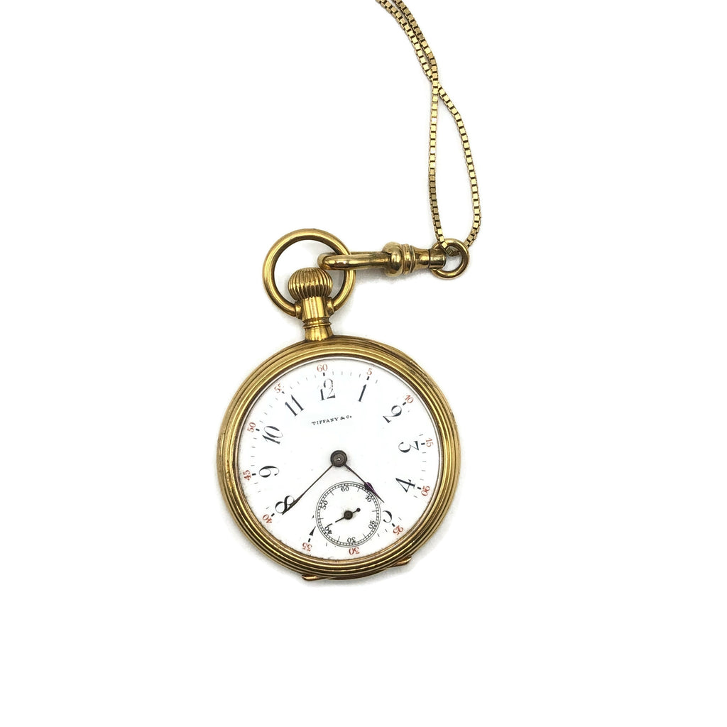 Vintage Tiffany & Co. 18K Small Pocket Watch W/ 14K Necklace Chain