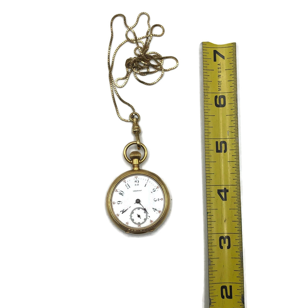 Vintage Tiffany & Co. 18K Small Pocket Watch W/ 14K Necklace Chain