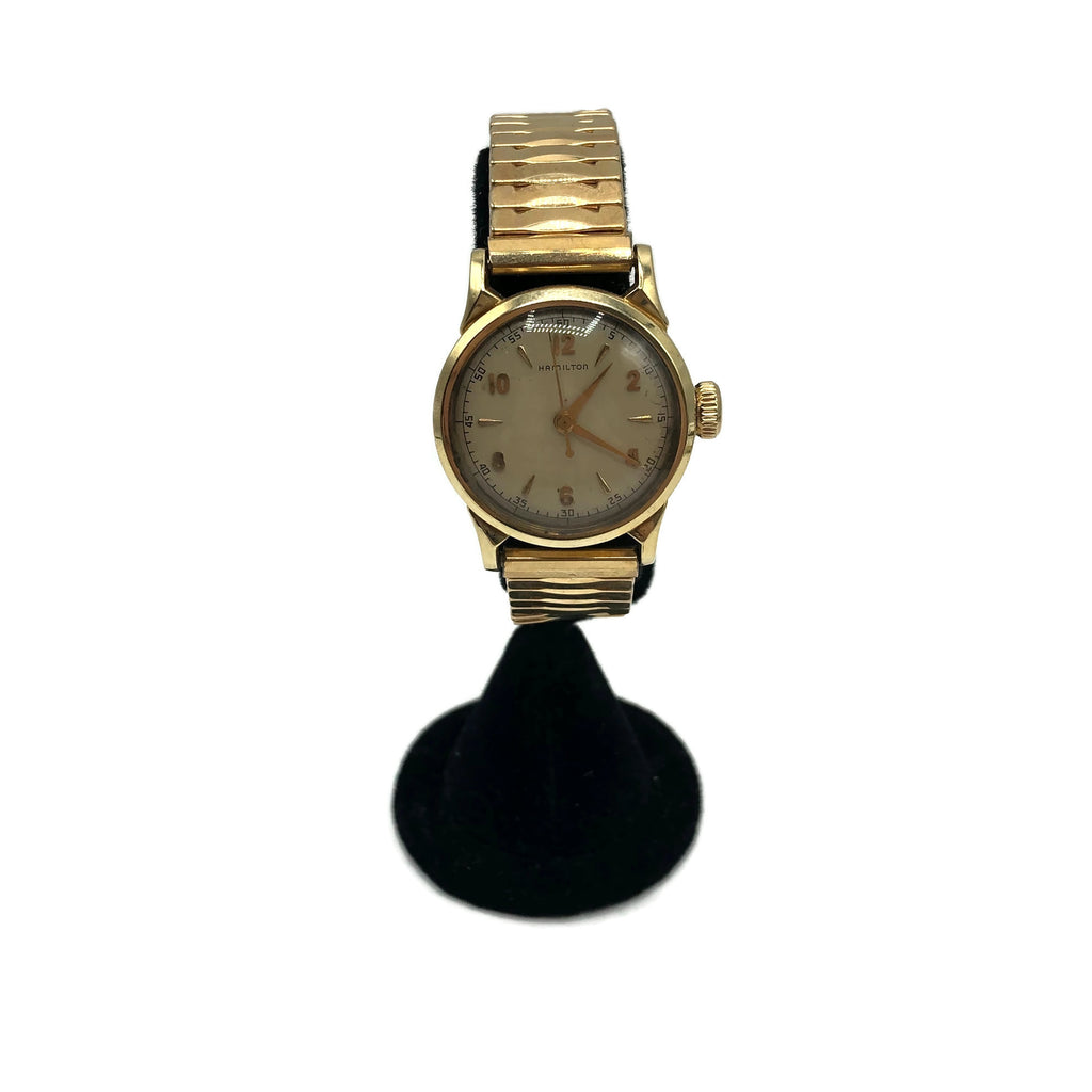 Vintage 14K Hamilton Round Face Wristwatch W/ Gold Filled Band