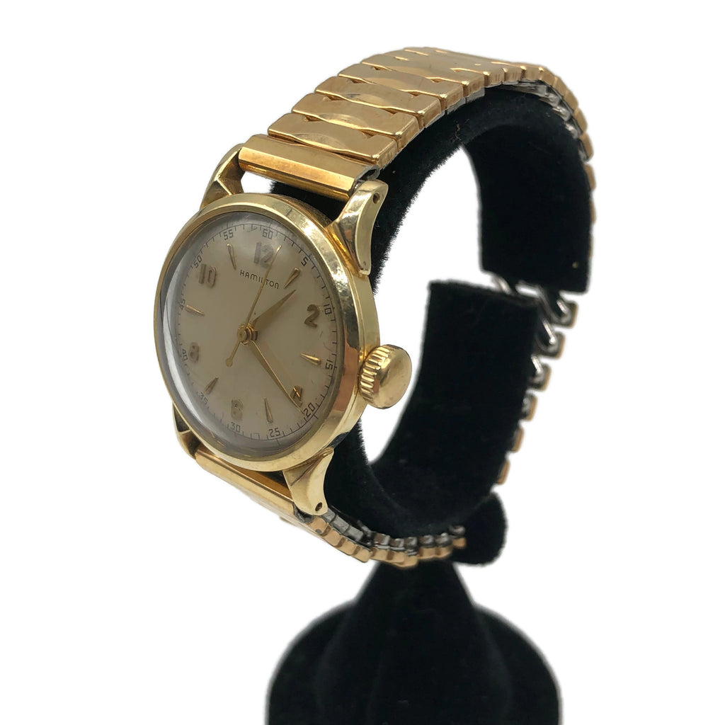 Vintage 14K Hamilton Round Face Wristwatch W/ Gold Filled Band