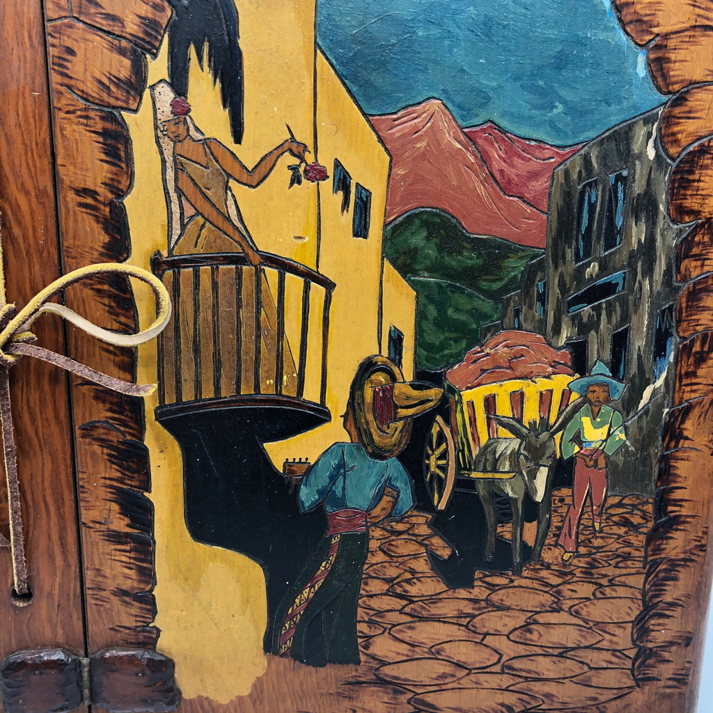 Vintage Hand Carved Wood Scrap Book