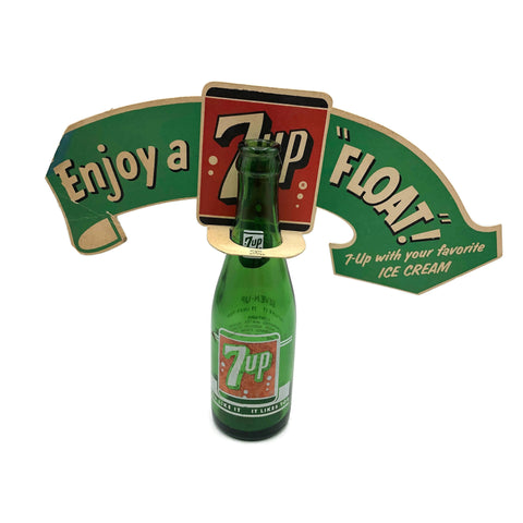 Vintage Original 7up Bottle & Cardboard Advertisement