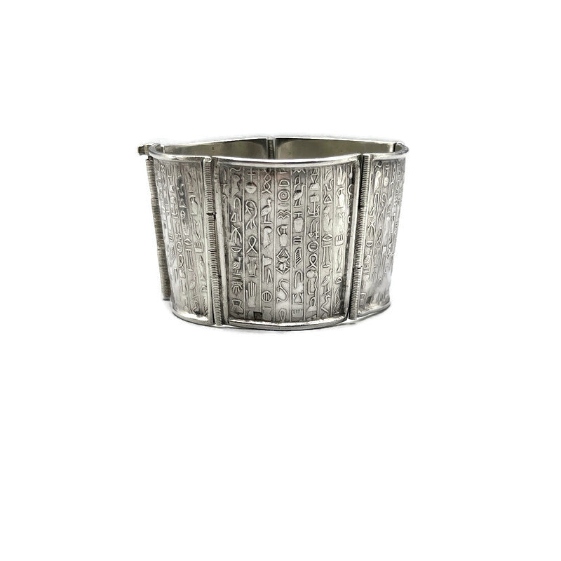 Vintage 800 Silver Hieroglyph Egyptian Revival Bracelet