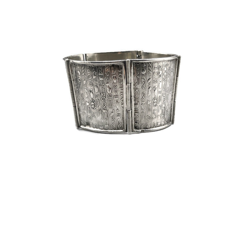 Vintage 800 Silver Hieroglyph Egyptian Revival Bracelet