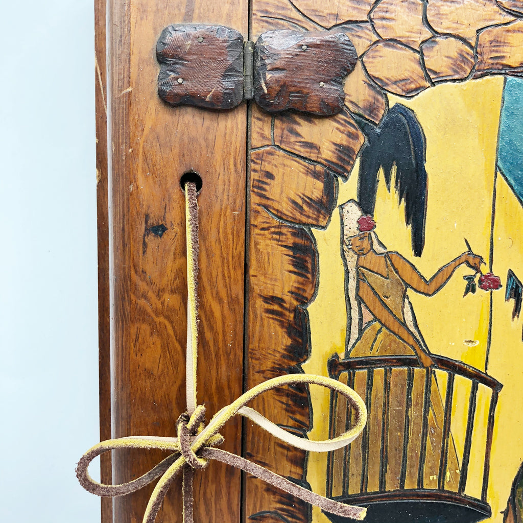 Vintage Hand Carved Wood Scrap Book