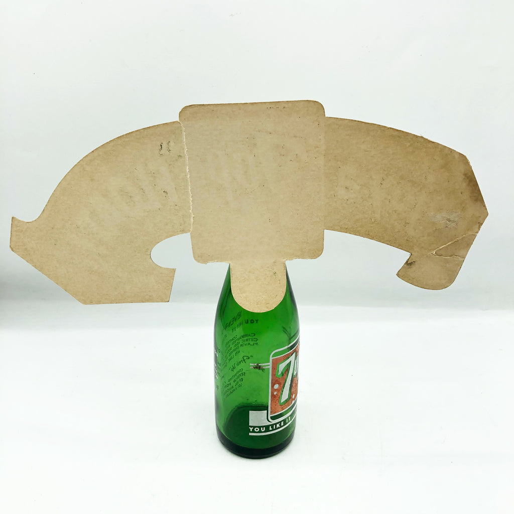 Vintage Original 7up Bottle & Cardboard Advertisement