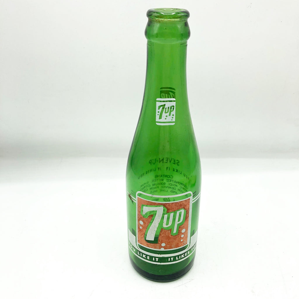 Vintage Original 7up Bottle & Cardboard Advertisement