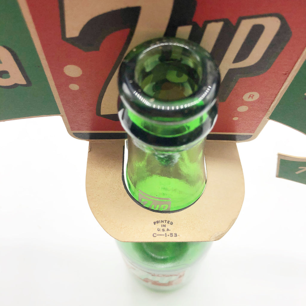 Vintage Original 7up Bottle & Cardboard Advertisement