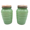 Vintage Pair of Fireking Jadite Tulip Lid Salt & Pepper Shakers