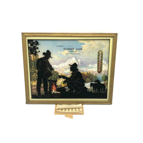 Vintage Pioneer Club Las Vegas Silhouette Picture W/ Thermometer & Calendar