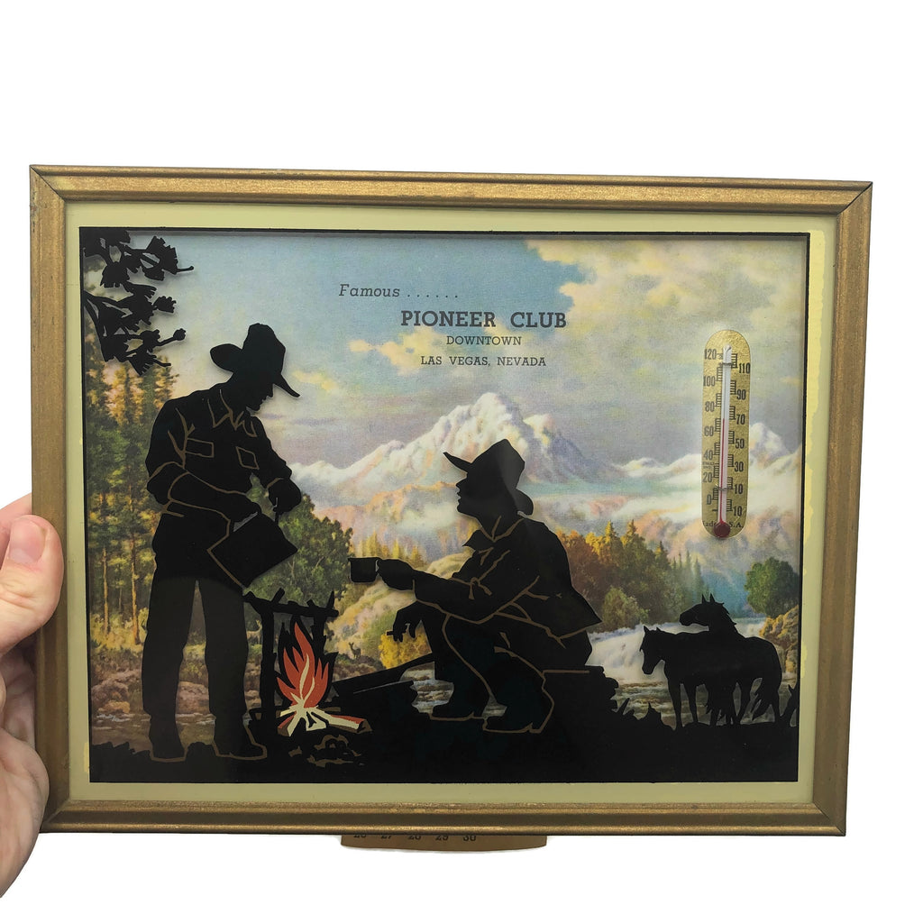 Vintage Pioneer Club Las Vegas Silhouette Picture W/ Thermometer & Calendar