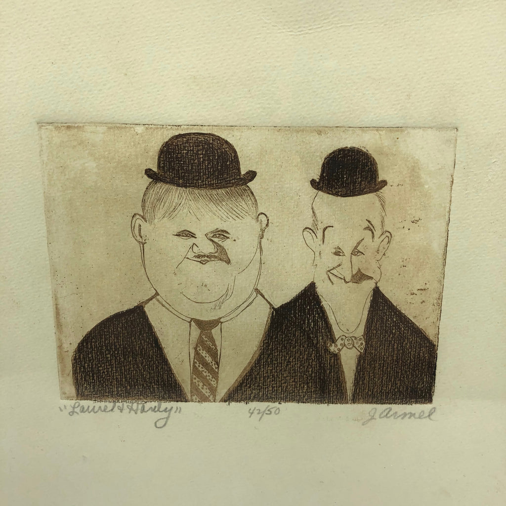 Vintage Signed & Numbered. J. Armel Etching Laurel & Hardy