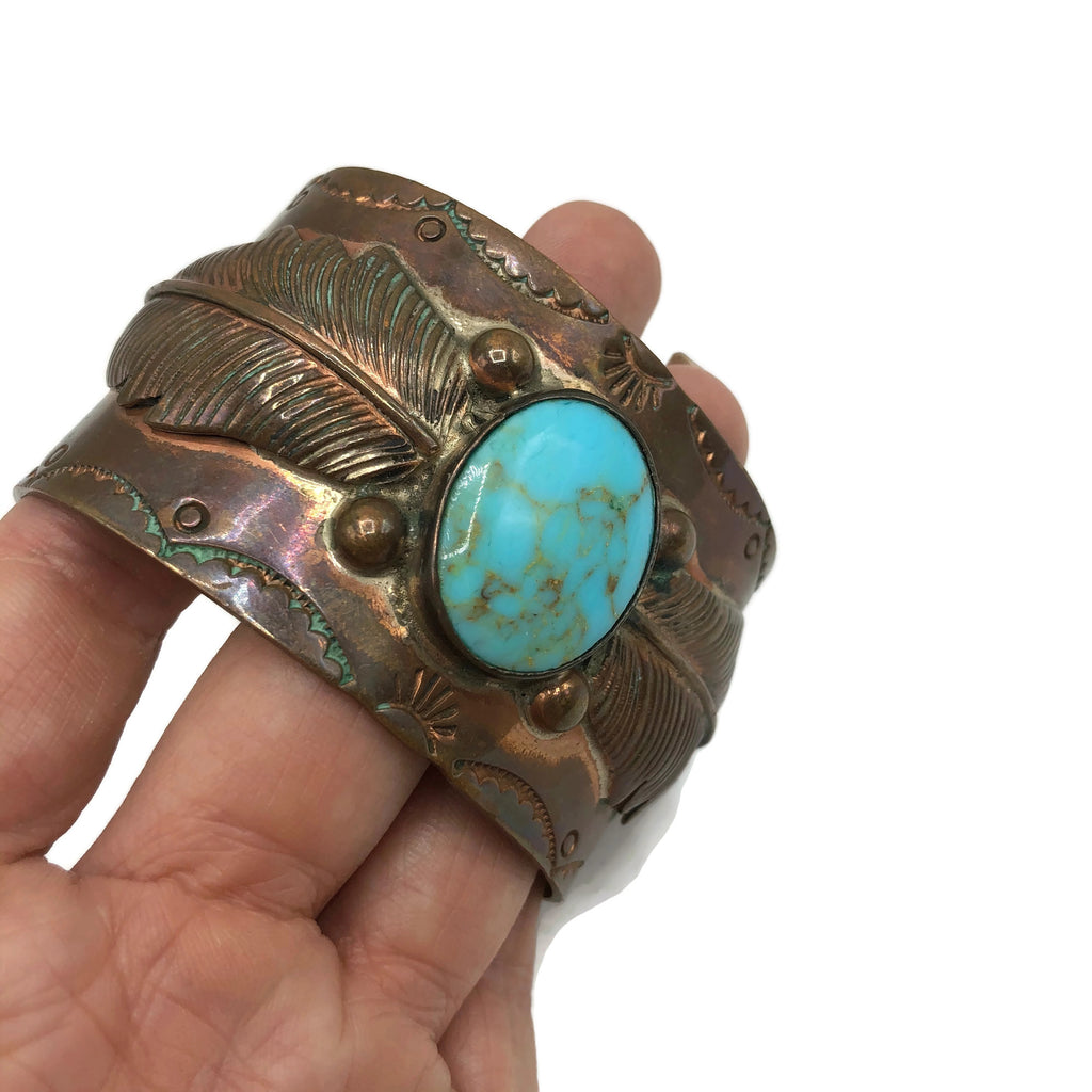 Vintage Copper Old Pawn Style Turquoise Cuff Bracelet