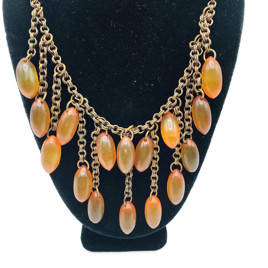 Vintage Apple Juice Bakelite Fringe Necklace