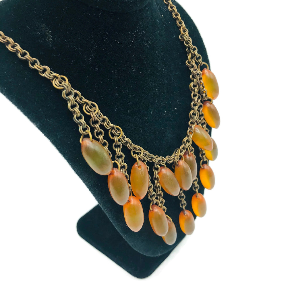 Vintage Apple Juice Bakelite Fringe Necklace