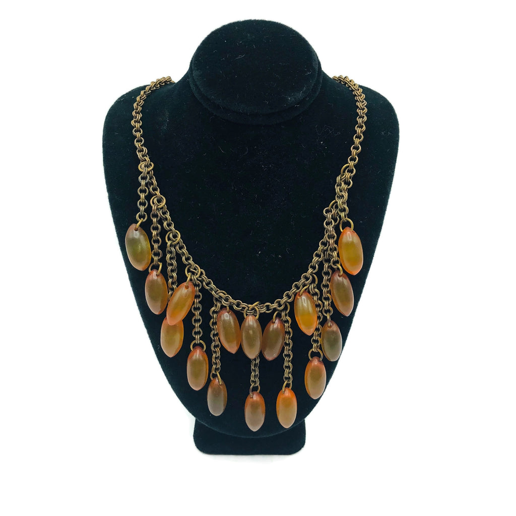 Vintage Apple Juice Bakelite Fringe Necklace