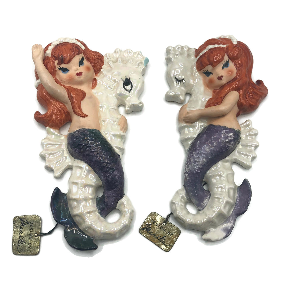 Vintage Set of 2 Lefton Merika Designed Mermaid Wall Plaques