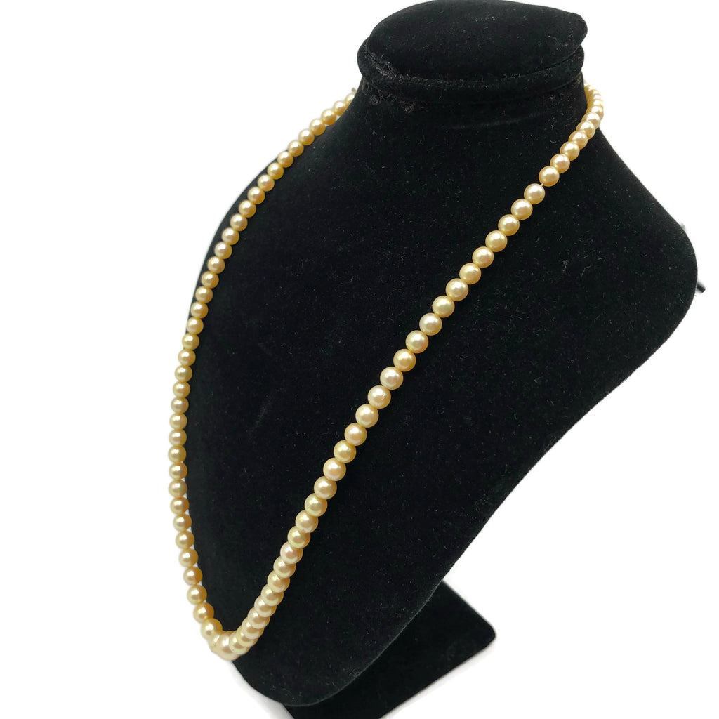 Vintage Light Yellow Cultured Pearl Necklace W/ Sterling Clasp