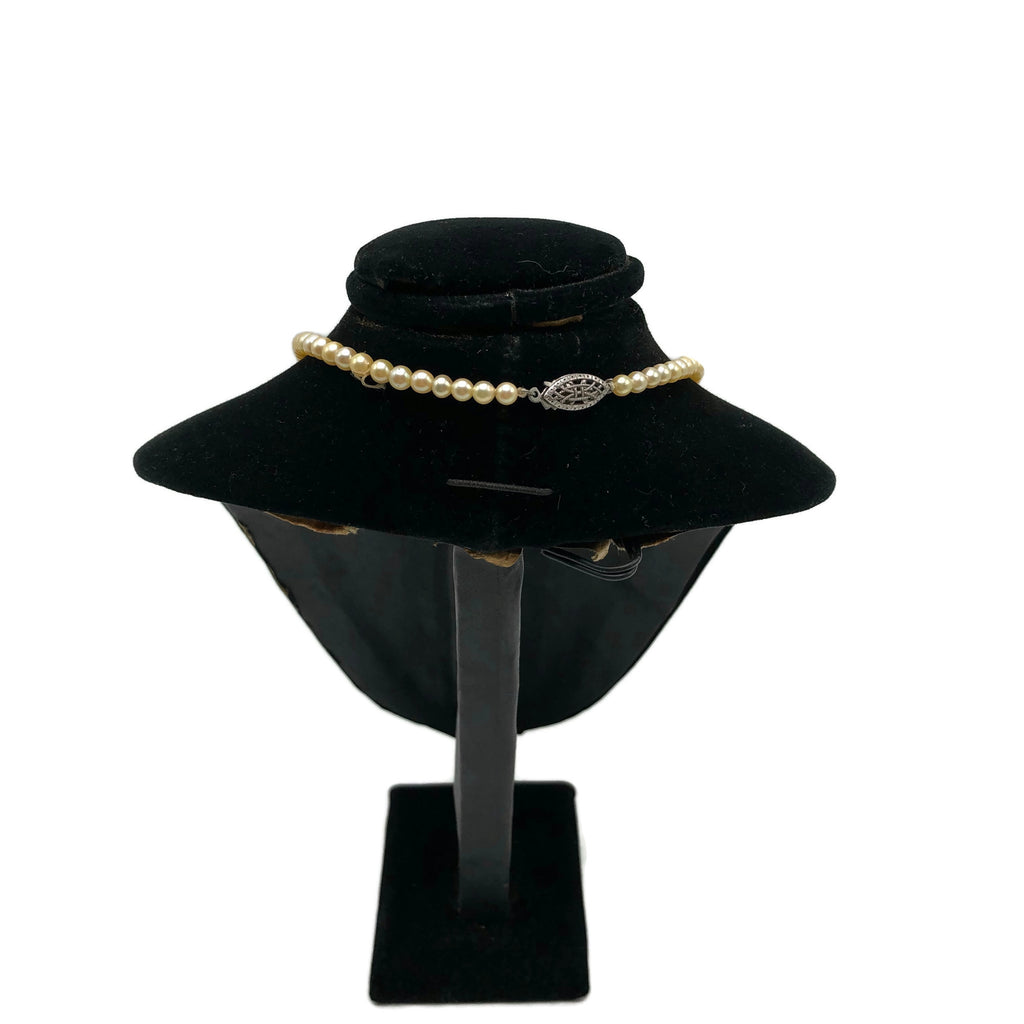 Vintage Light Yellow Cultured Pearl Necklace W/ Sterling Clasp