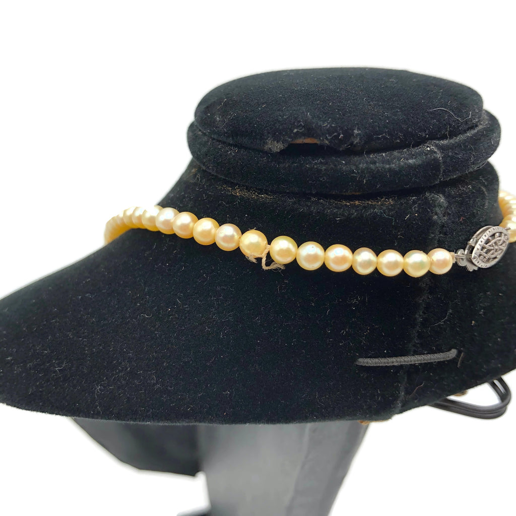 Vintage Light Yellow Cultured Pearl Necklace W/ Sterling Clasp