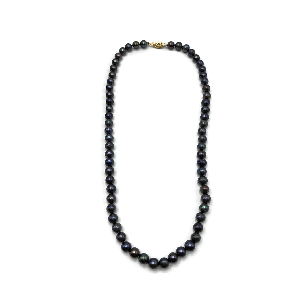 Vintage Dark Gray Purple Cultured Pearl Necklace W/ 14K Clasp