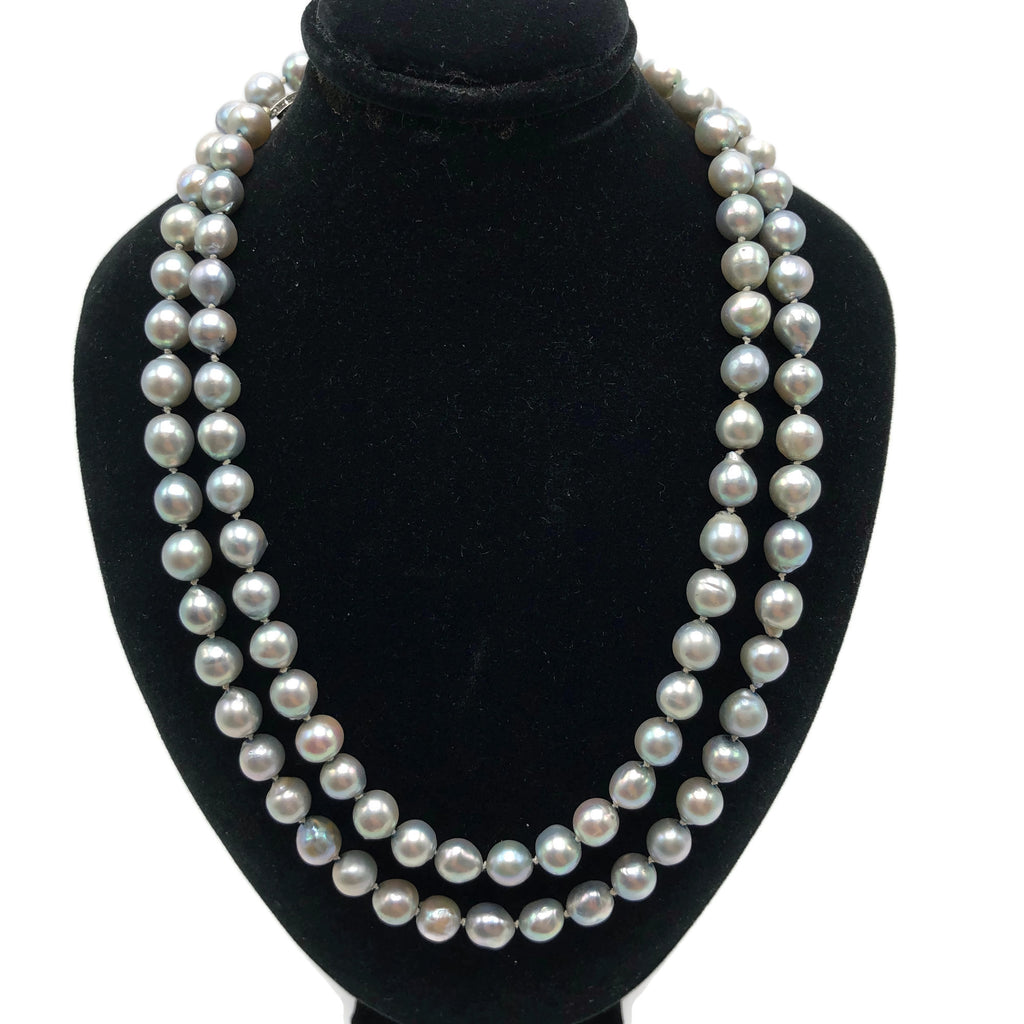 Vintage Gray Baroque Pearl Necklace W/ 14K Clasp