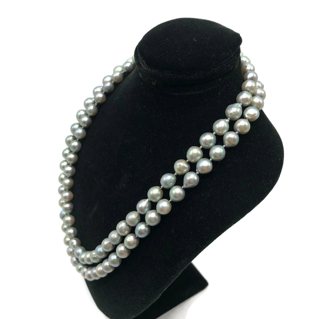 Vintage Gray Baroque Pearl Necklace W/ 14K Clasp