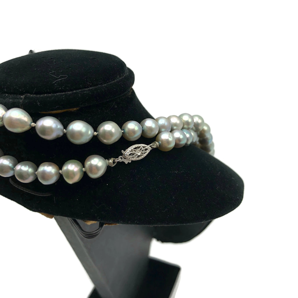 Vintage Gray Baroque Pearl Necklace W/ 14K Clasp
