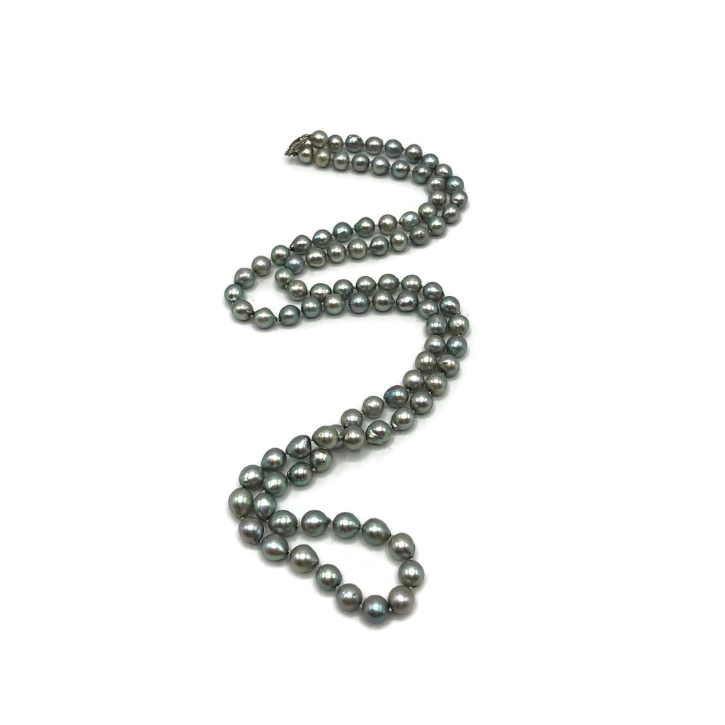Vintage Gray Baroque Pearl Necklace W/ 14K Clasp