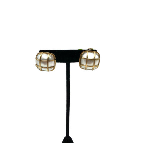 Vintage 14K Gold Caged Mave Pearl Earrings