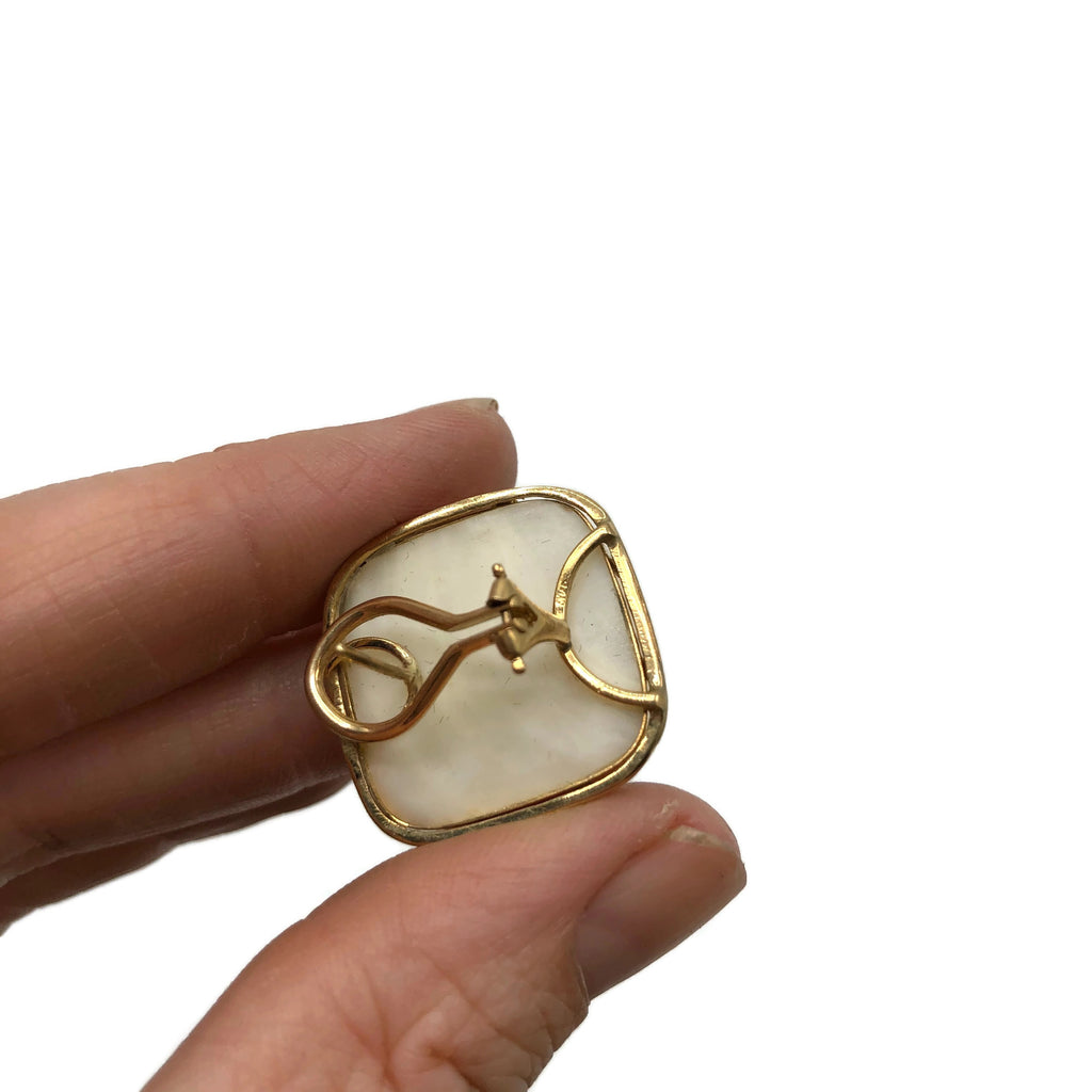 Vintage 14K Gold Caged Mave Pearl Earrings