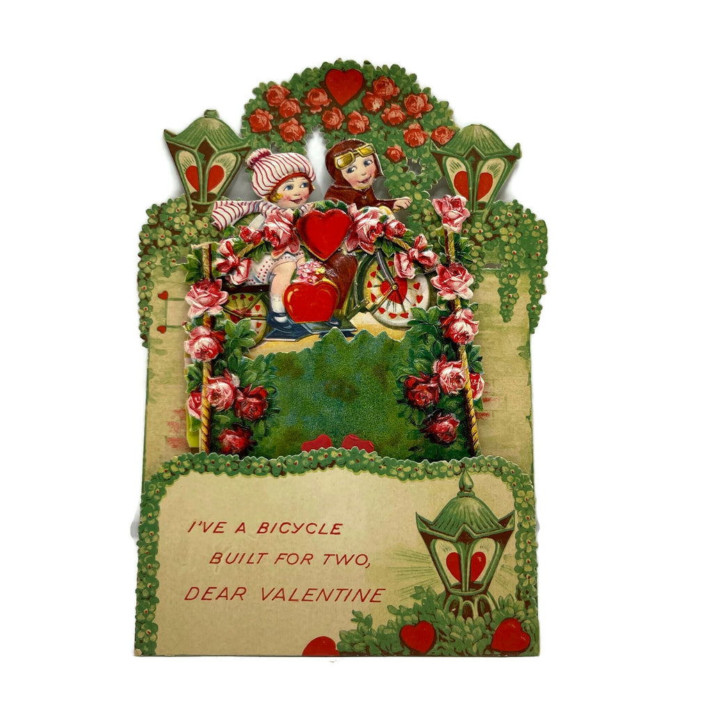 Rare Antique Dye Cut Motorcycle Valentines Day Fold Out Card