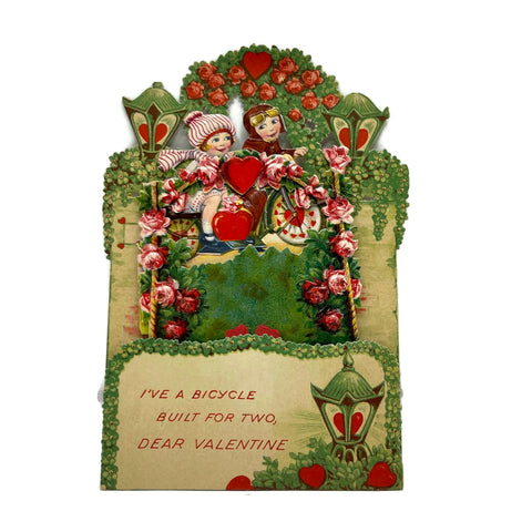 Rare Antique Dye Cut Motorcycle Valentines Day Fold Out Card