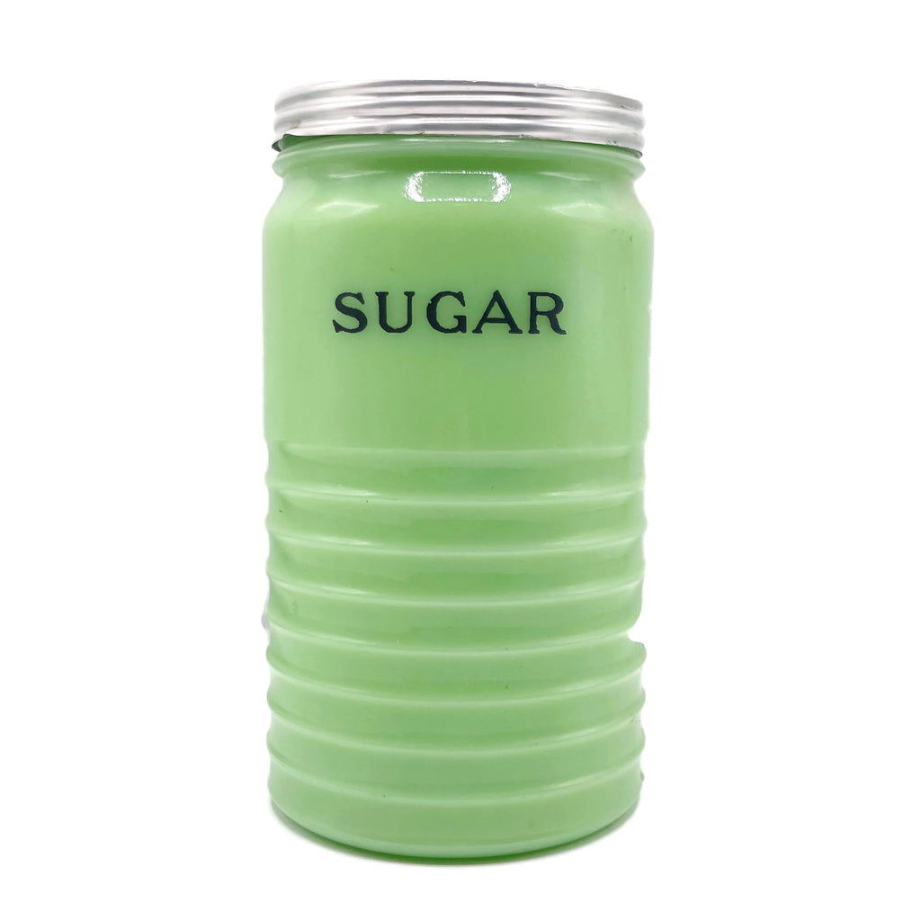 Vintage 1930’s Jeannette Jadite 40oz Ribbed Sugar Canister