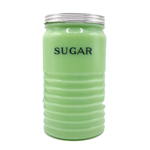Vintage 1930’s Jeannette Jadite 40oz Ribbed Sugar Canister