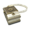Vintage 1940’s White Marbleized Lucite Metal Accent Purse