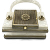 Vintage 1940’s White Marbleized Lucite Metal Accent Purse